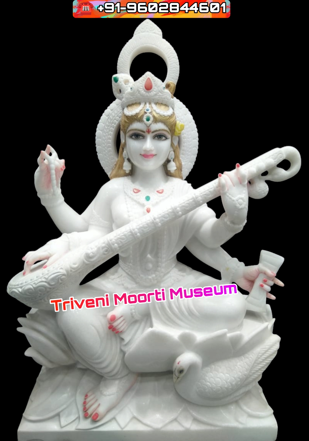 1 Feet Saraswati Maa Marble Moorti Sitting On Lotus