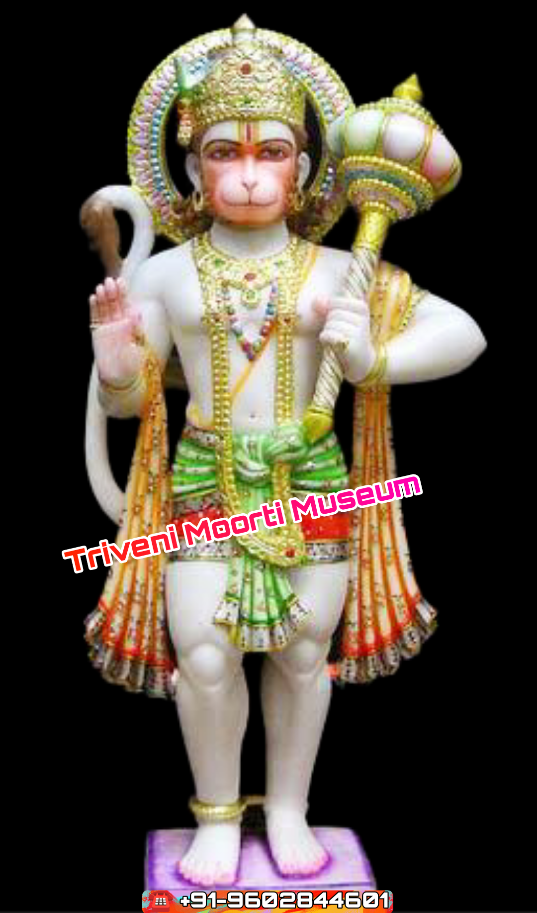 White Marble Hanuman Ji Idol Painted With Color